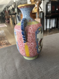 A Chinese falangcai vase with birds among blossoming branches, Qianlong mark, 20th C.