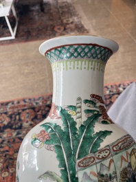 A Chinese famille verte vase with Immortals and their servants in a palace garden, Kangxi mark, 19th C.