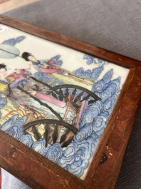A Chinese famille rose plaque with the Queen Mother of the West descending from heaven, Republic, 20th C.