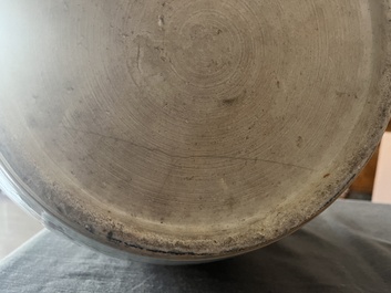 A Chinese famille rose jardini&egrave;re with floral design on a wooden base, 19th C.
