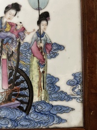 A Chinese famille rose plaque with the Queen Mother of the West descending from heaven, Republic, 20th C.
