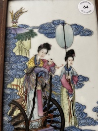 A Chinese famille rose plaque with the Queen Mother of the West descending from heaven, Republic, 20th C.