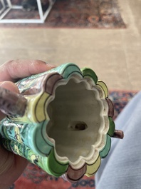 A Chinese bamboo-shaped famille verte teapot and cover with floral design, Kangxi