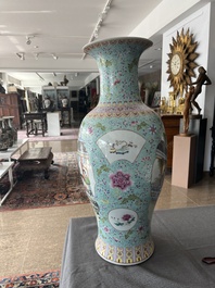 A Chinese famille rose baluster vase with court ladies relaxing in a palace garden, Qianlong mark, Republic, 20th C.