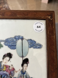 A Chinese famille rose plaque with the Queen Mother of the West descending from heaven, Republic, 20th C.