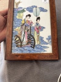 A Chinese famille rose plaque with the Queen Mother of the West descending from heaven, Republic, 20th C.