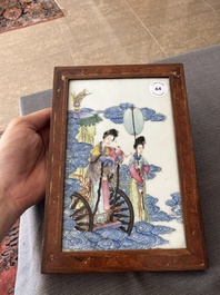 A Chinese famille rose plaque with the Queen Mother of the West descending from heaven, Republic, 20th C.