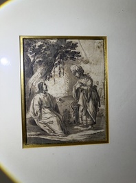 Dutch school: Christ and the Samaritan woman, washed ink drawing on paper, 17th C.