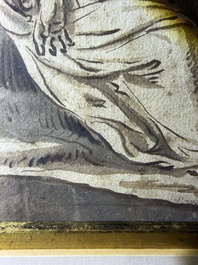 Dutch school: Christ and the Samaritan woman, washed ink drawing on paper, 17th C.