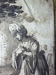 Dutch school: Christ and the Samaritan woman, washed ink drawing on paper, 17th C.