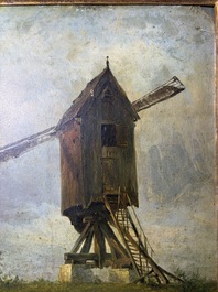Xavier De Cock (1818-1896): View of the large post mill on the Molenberg in Deurle, oil on board