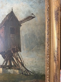 Xavier De Cock (1818-1896): View of the large post mill on the Molenberg in Deurle, oil on board