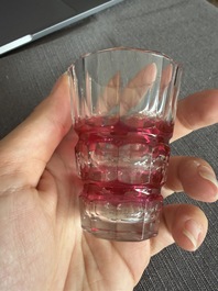 A varied collection of mainly partly coloured overlay cut crystal, a.o. Val Saint Lambert and Atlantis, 20th C.