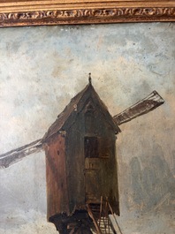 Xavier De Cock (1818-1896): View of the large post mill on the Molenberg in Deurle, oil on board