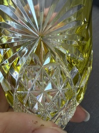 Eight partly coloured overlay cut crystal glasses, six of which with gilt design, Belgium, Val Saint Lambert, 20th C.
