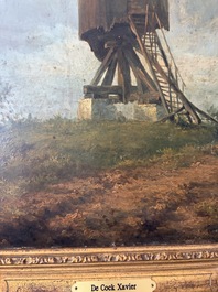 Xavier De Cock (1818-1896): View of the large post mill on the Molenberg in Deurle, oil on board