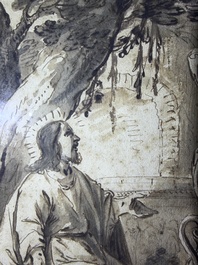 Dutch school: Christ and the Samaritan woman, washed ink drawing on paper, 17th C.