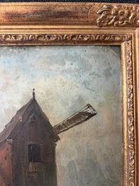 Xavier De Cock (1818-1896): View of the large post mill on the Molenberg in Deurle, oil on board
