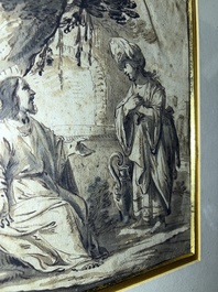 Dutch school: Christ and the Samaritan woman, washed ink drawing on paper, 17th C.