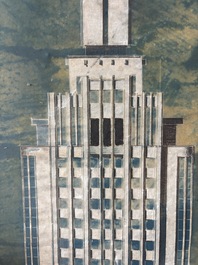 Jean Robert Vanhoenacker (1875-1958): Design for the 'Botanique Palace' in Brussels, mixed media on paper marouflated on board, dated (19)34