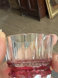 A varied collection of mainly partly coloured overlay cut crystal, a.o. Val Saint Lambert and Atlantis, 20th C.