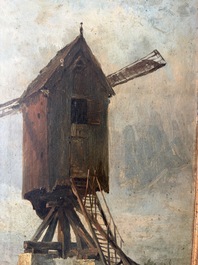 Xavier De Cock (1818-1896): View of the large post mill on the Molenberg in Deurle, oil on board