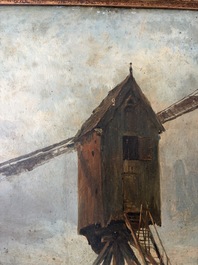 Xavier De Cock (1818-1896): View of the large post mill on the Molenberg in Deurle, oil on board