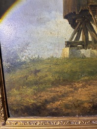 Xavier De Cock (1818-1896): View of the large post mill on the Molenberg in Deurle, oil on board