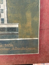 Jean Robert Vanhoenacker (1875-1958): Design for the 'Botanique Palace' in Brussels, mixed media on paper marouflated on board, dated (19)34