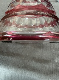 A varied collection of mainly partly coloured overlay cut crystal, a.o. Val Saint Lambert and Atlantis, 20th C.