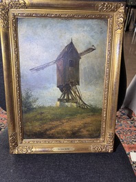Xavier De Cock (1818-1896): View of the large post mill on the Molenberg in Deurle, oil on board