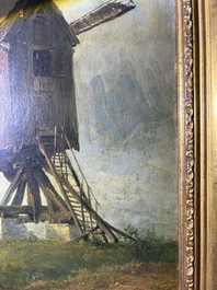 Xavier De Cock (1818-1896): View of the large post mill on the Molenberg in Deurle, oil on board