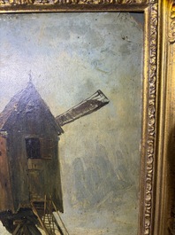Xavier De Cock (1818-1896): View of the large post mill on the Molenberg in Deurle, oil on board