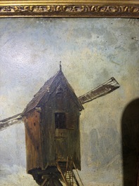 Xavier De Cock (1818-1896): View of the large post mill on the Molenberg in Deurle, oil on board