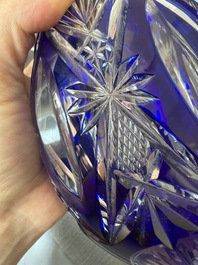 A varied collection of mainly partly coloured overlay cut crystal, a.o. Val Saint Lambert and Atlantis, 20th C.