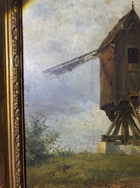 Xavier De Cock (1818-1896): View of the large post mill on the Molenberg in Deurle, oil on board