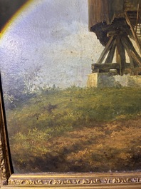 Xavier De Cock (1818-1896): View of the large post mill on the Molenberg in Deurle, oil on board