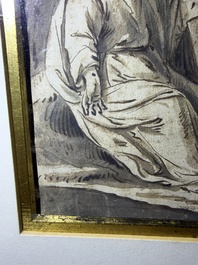 Dutch school: Christ and the Samaritan woman, washed ink drawing on paper, 17th C.