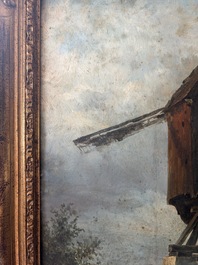 Xavier De Cock (1818-1896): View of the large post mill on the Molenberg in Deurle, oil on board