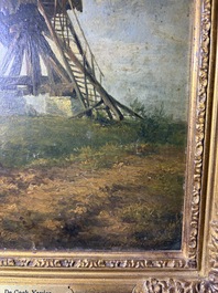 Xavier De Cock (1818-1896): View of the large post mill on the Molenberg in Deurle, oil on board