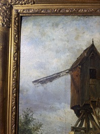 Xavier De Cock (1818-1896): View of the large post mill on the Molenberg in Deurle, oil on board