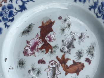 A pair of Chinese famille rose 'fish' plates, Qianlong