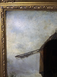 Xavier De Cock (1818-1896): View of the large post mill on the Molenberg in Deurle, oil on board