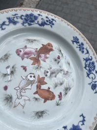 A pair of Chinese famille rose 'fish' plates, Qianlong