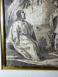 Dutch school: Christ and the Samaritan woman, washed ink drawing on paper, 17th C.