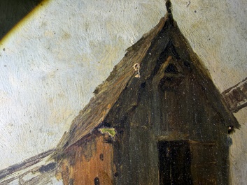 Xavier De Cock (1818-1896): View of the large post mill on the Molenberg in Deurle, oil on board