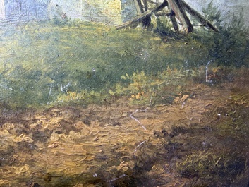 Xavier De Cock (1818-1896): View of the large post mill on the Molenberg in Deurle, oil on board