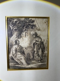 Dutch school: Christ and the Samaritan woman, washed ink drawing on paper, 17th C.