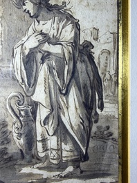 Dutch school: Christ and the Samaritan woman, washed ink drawing on paper, 17th C.