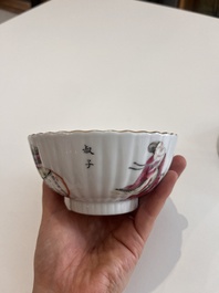 A Chinese famille rose bowl and cover on stand and a teapot and cover with 'Wu Shuang Pu' design, Daoguang marks, 20th C.